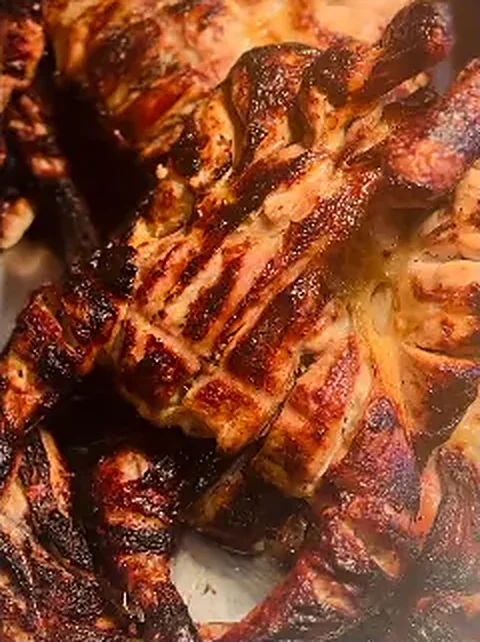 Charred Creole chicken, up close