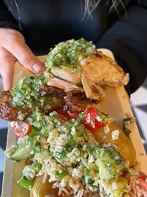 Grilled chicken with rice salad and salsa